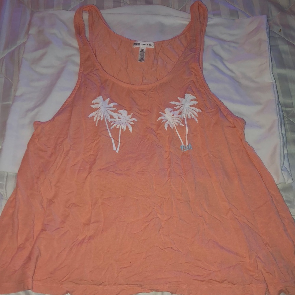 PINK orange palm tree tank top